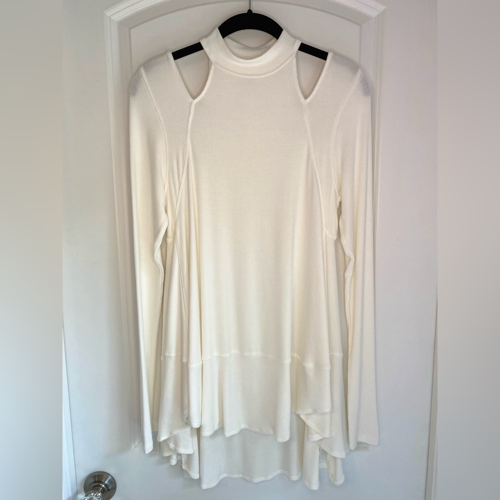 Free People Downtown Girl Long Sleeve Cut-Out Tunic Ivory Size S